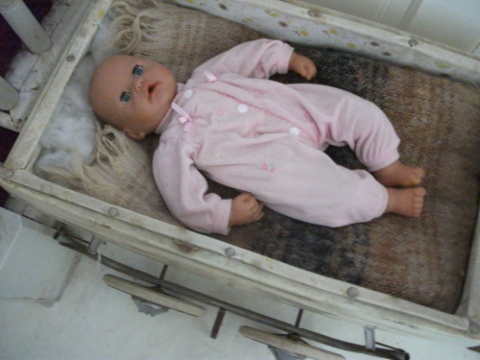 Creepy baby doll in carriage just inside the front door Chuck's Paranormal Adventures Investigation of the Sallie House -