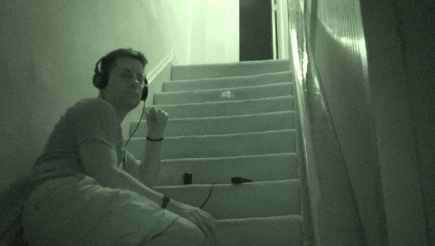 Me doing EVP session on staircase Chuck's Paranormal Adventures Investigation of the Sallie House -